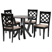 Baxton Studio Adina Modern Sand Fabric and Dark Brown Wood 5-Piece Dining Set